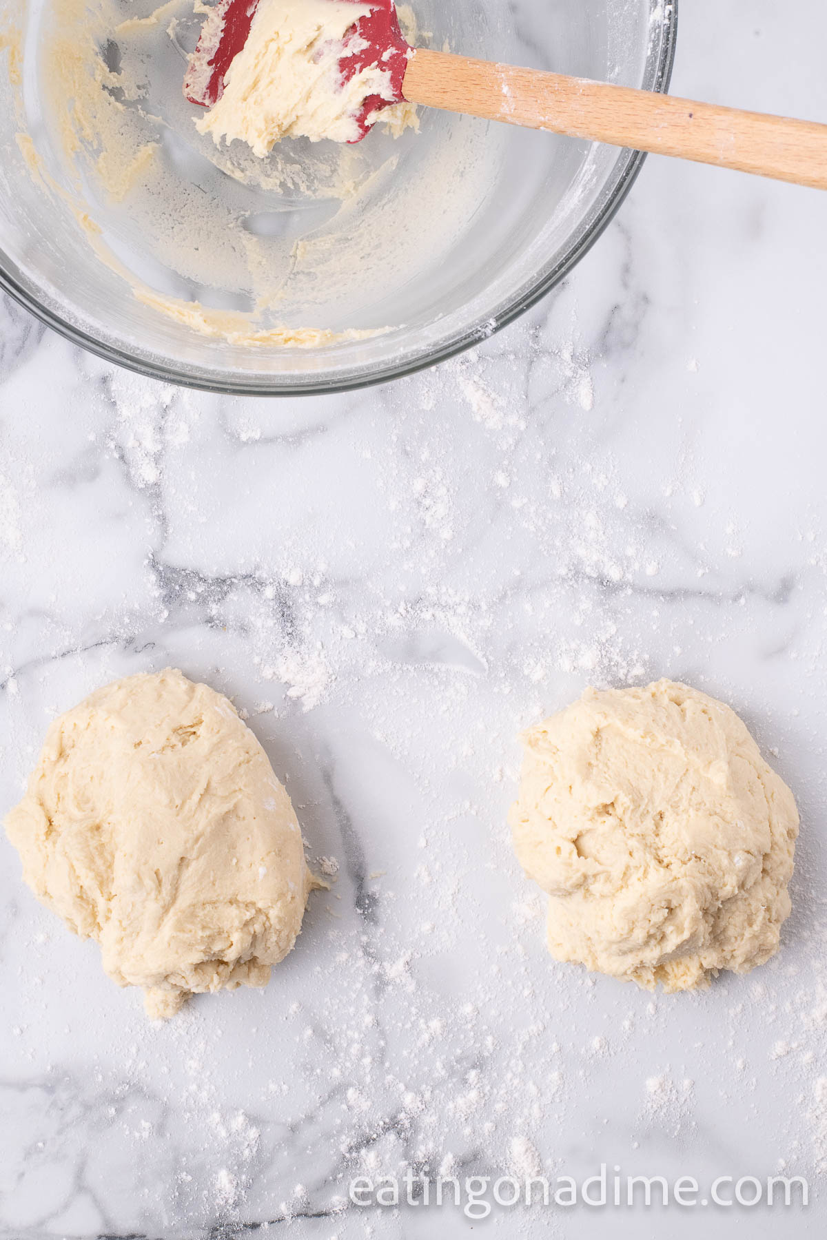 Dividing the dough into two dough balls 