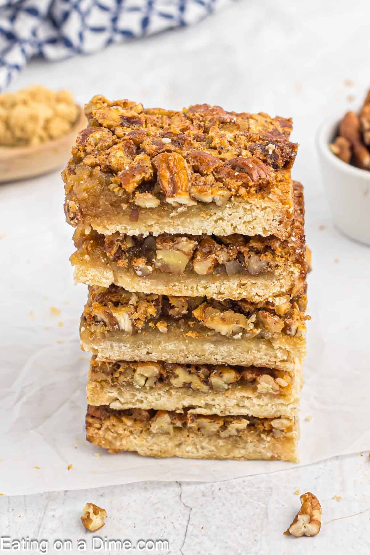 Pecan pie bars stacked