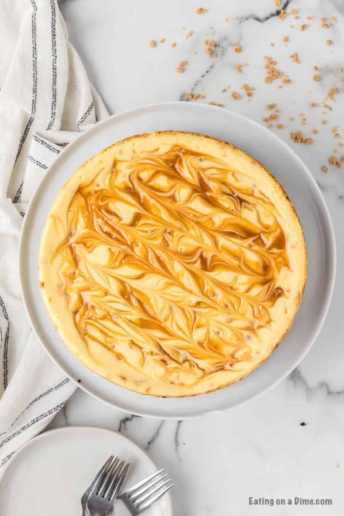 Baked Caramel Cheesecake on a plate