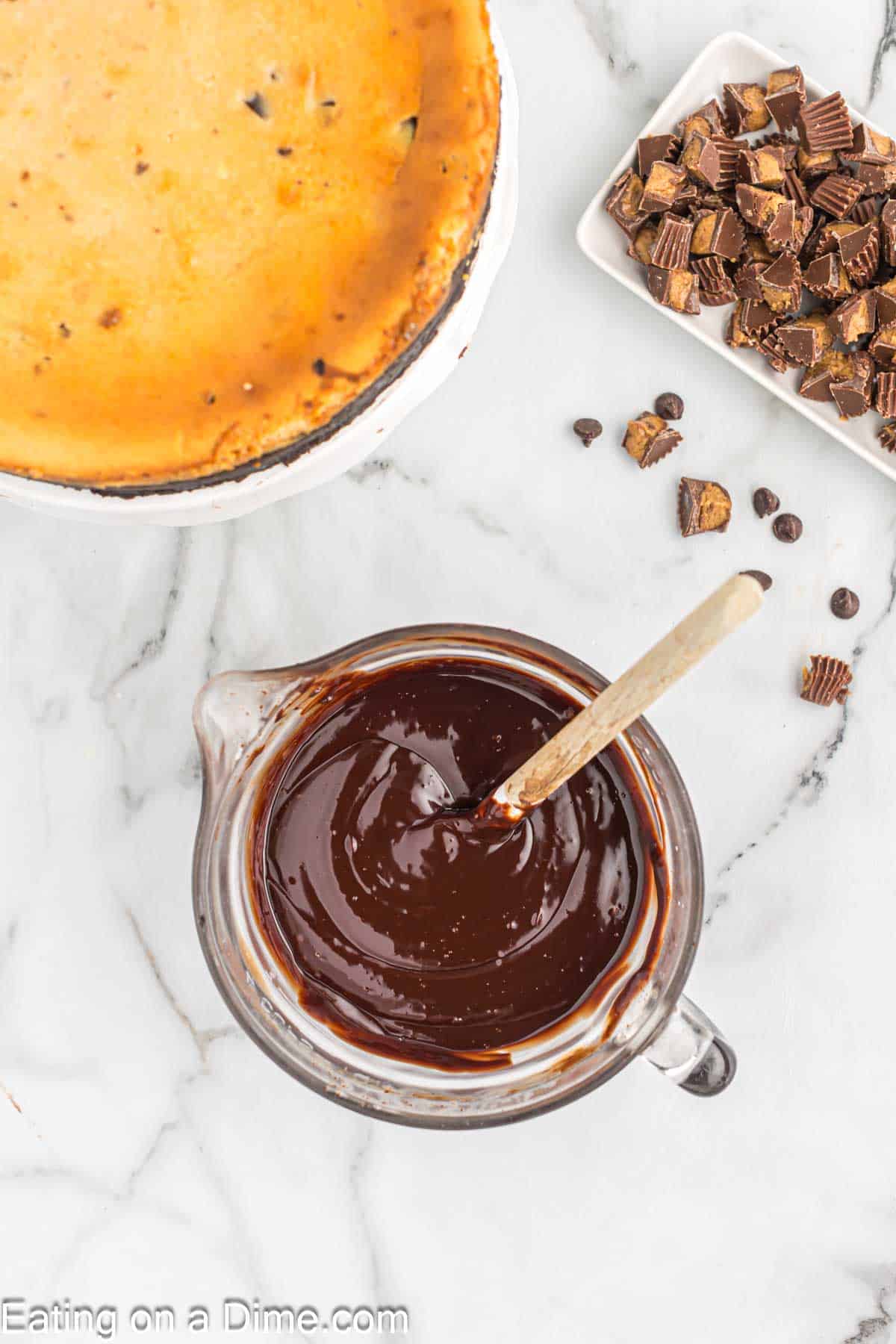 Melted chocolate in a large measure cup 