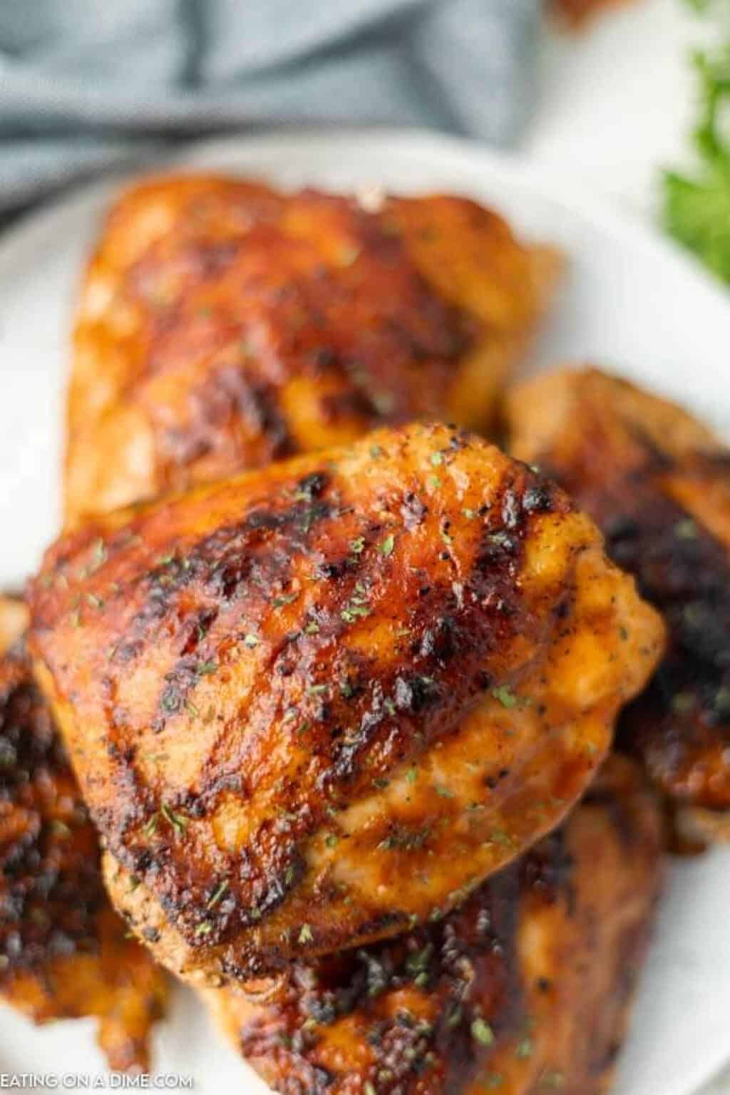 Grilled BBQ Chicken Thighs - Eatingonadime.com