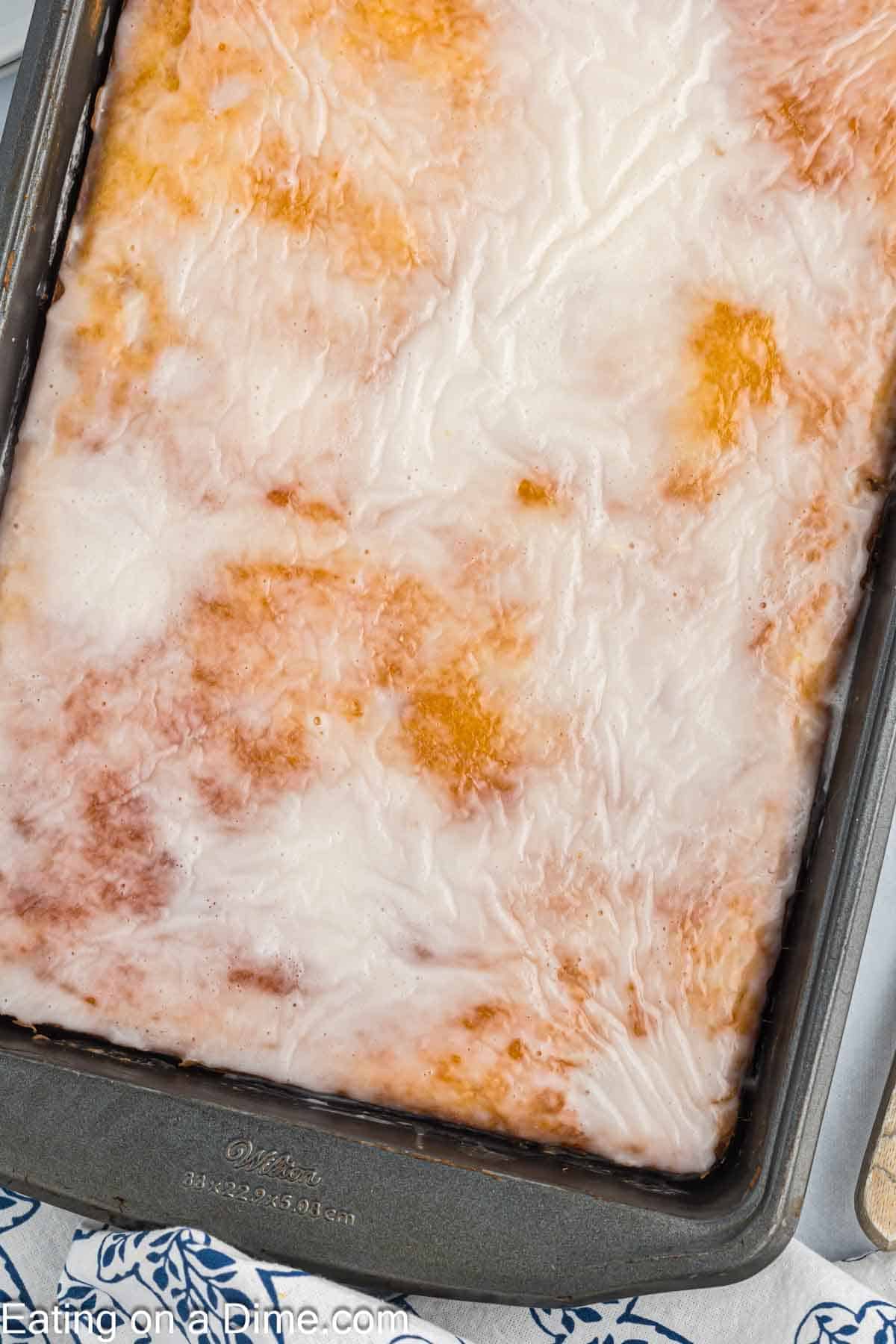Honey bun cake in a baking dish