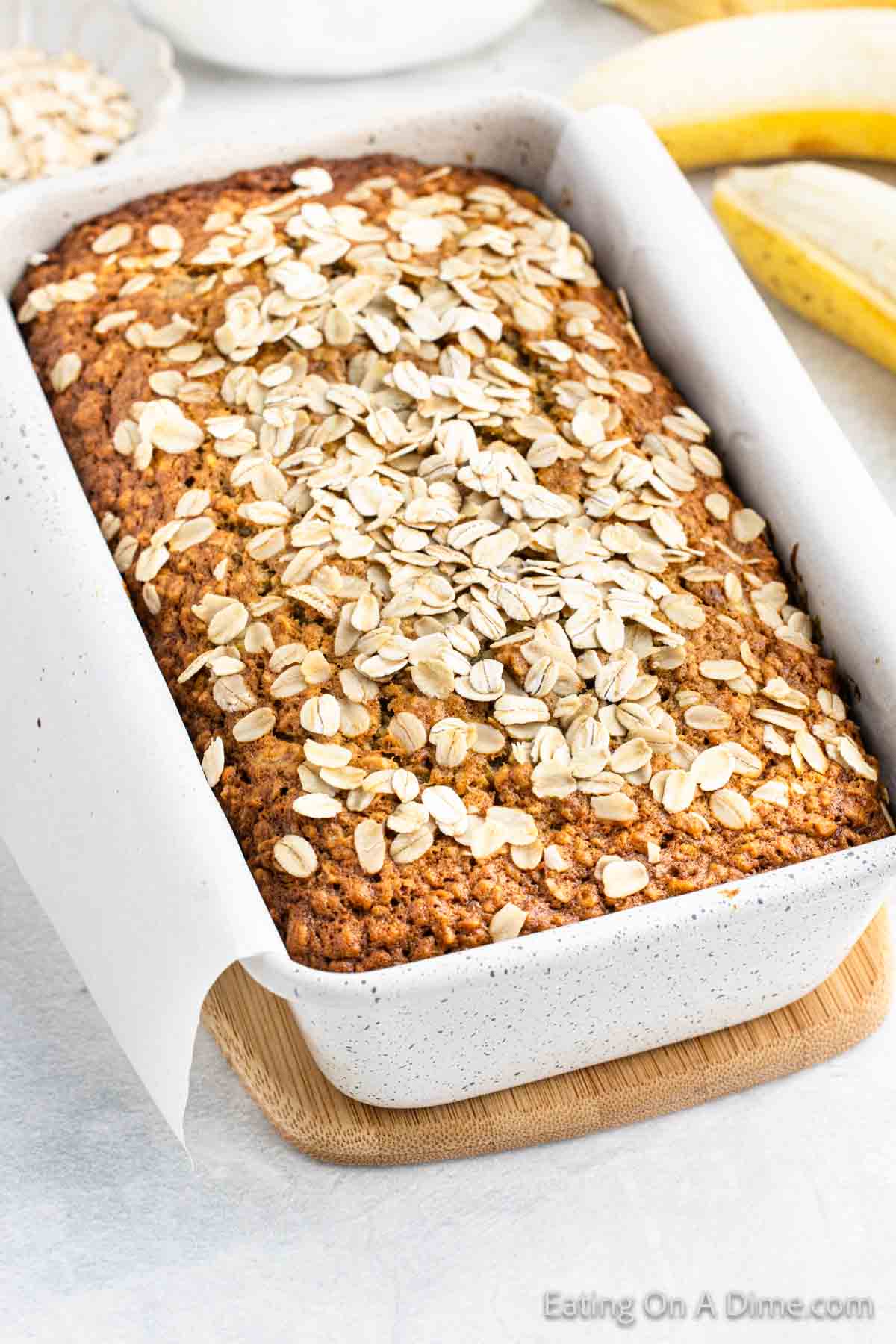 Baked Oatmeal Banana Bread in a loaf pan