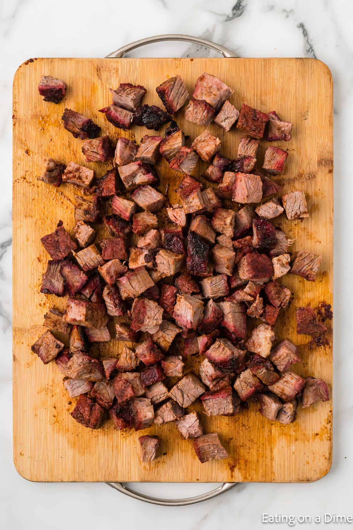 Diced meat on a cutting board