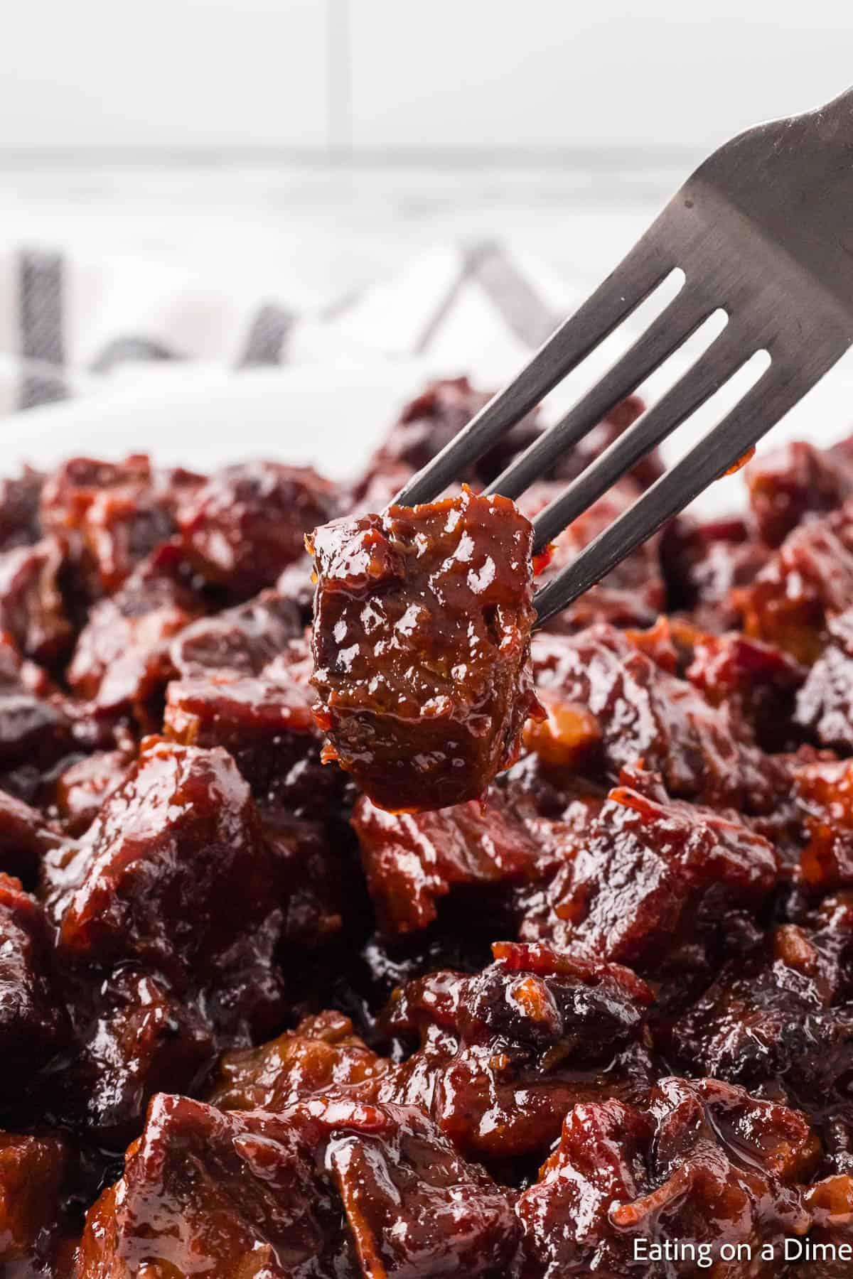 Burnt Ends covered in BBQ sauce 