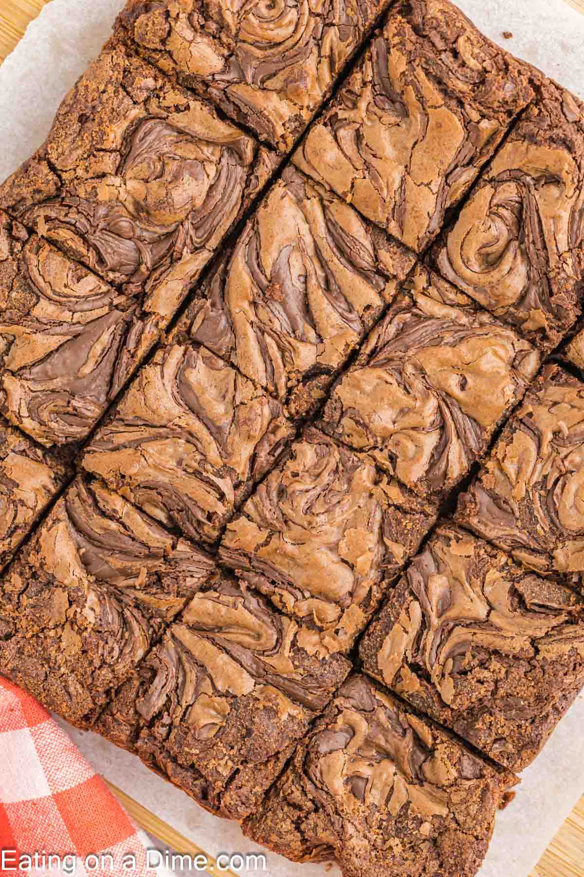 Nutella Brownies cut into squares