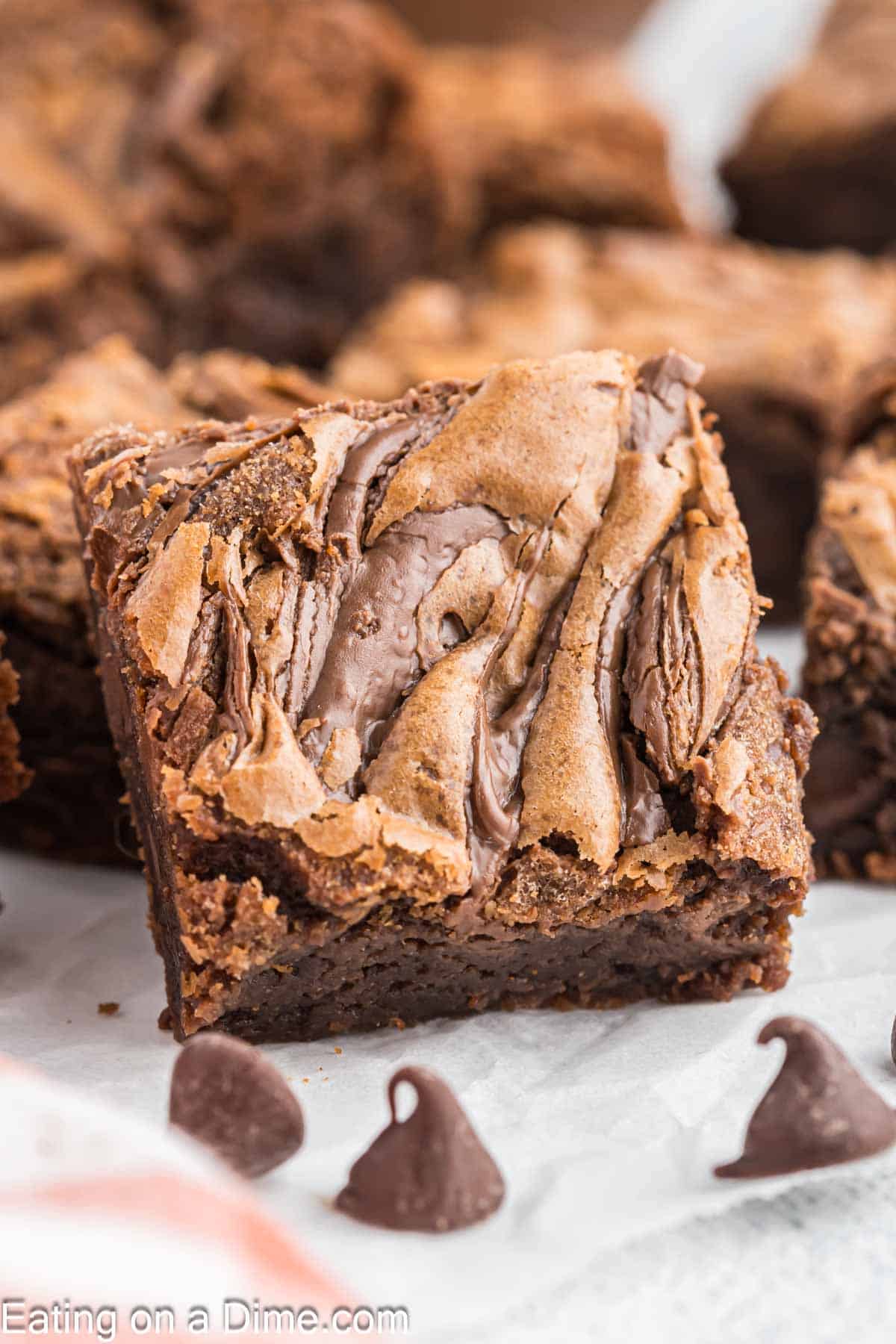 Nutella Brownies cut into squares