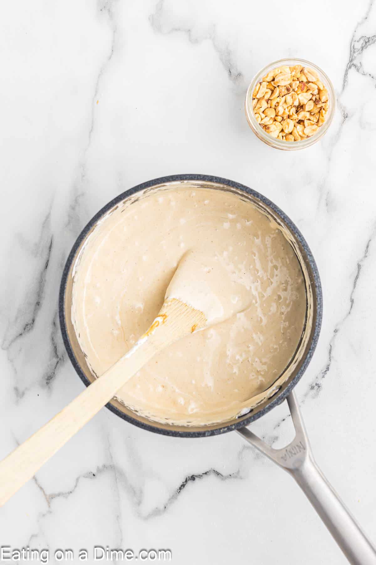 Marshmallow creme, peanut butter and vanilla extract mixed with the milk mixture