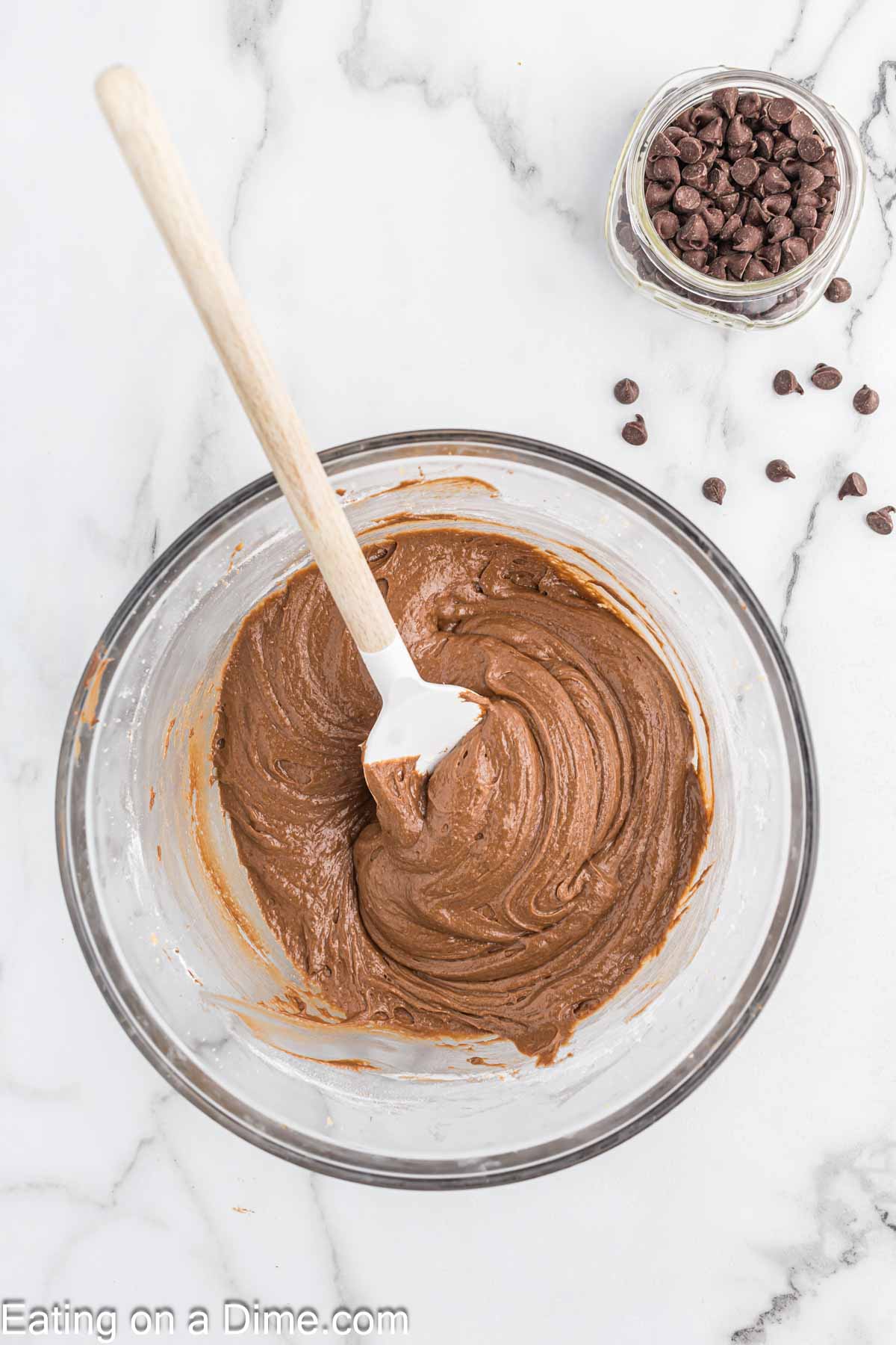 Mixing in flour to the nutella mixture