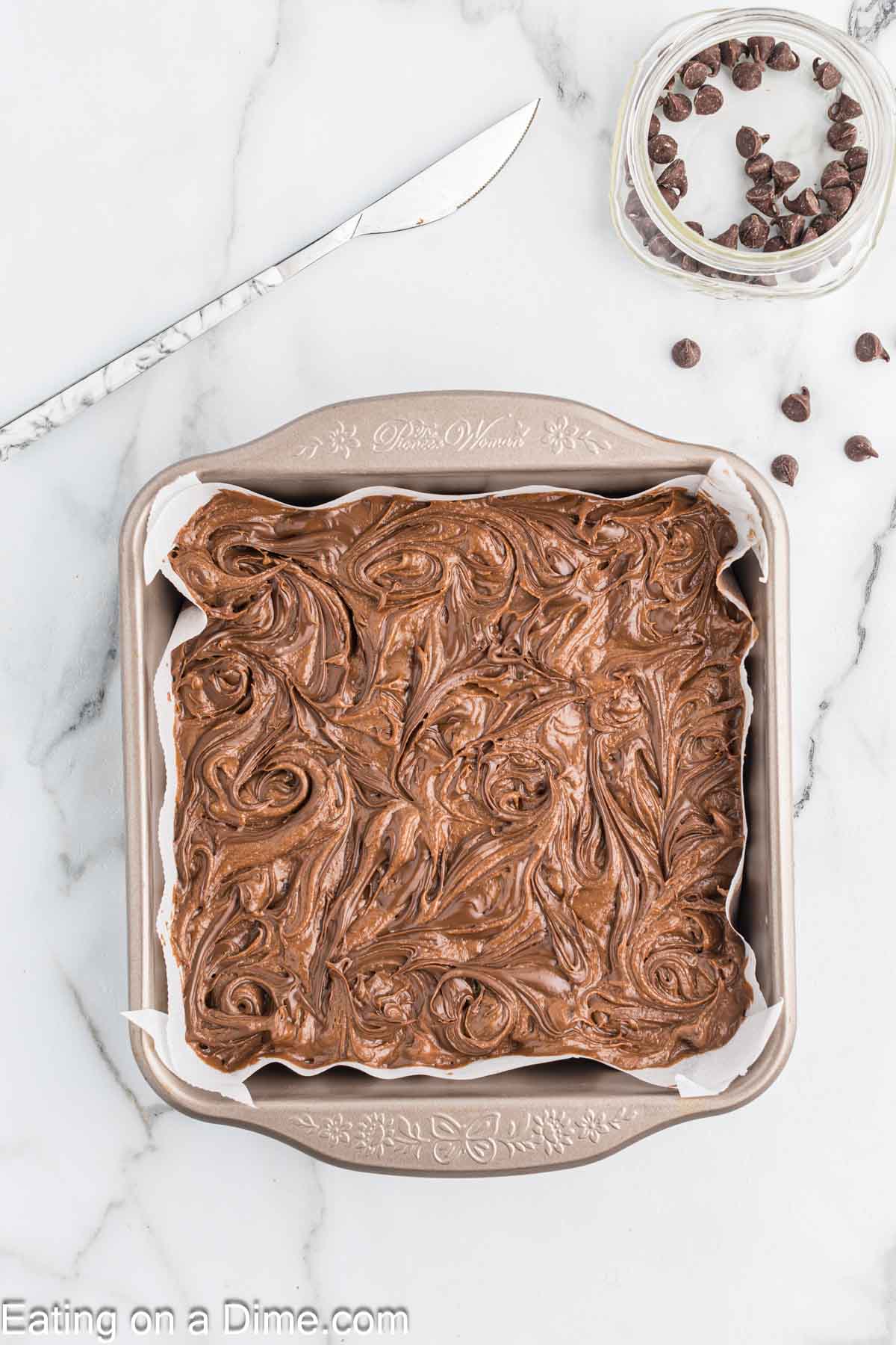 Baked Nutella Brownies in a baking dish