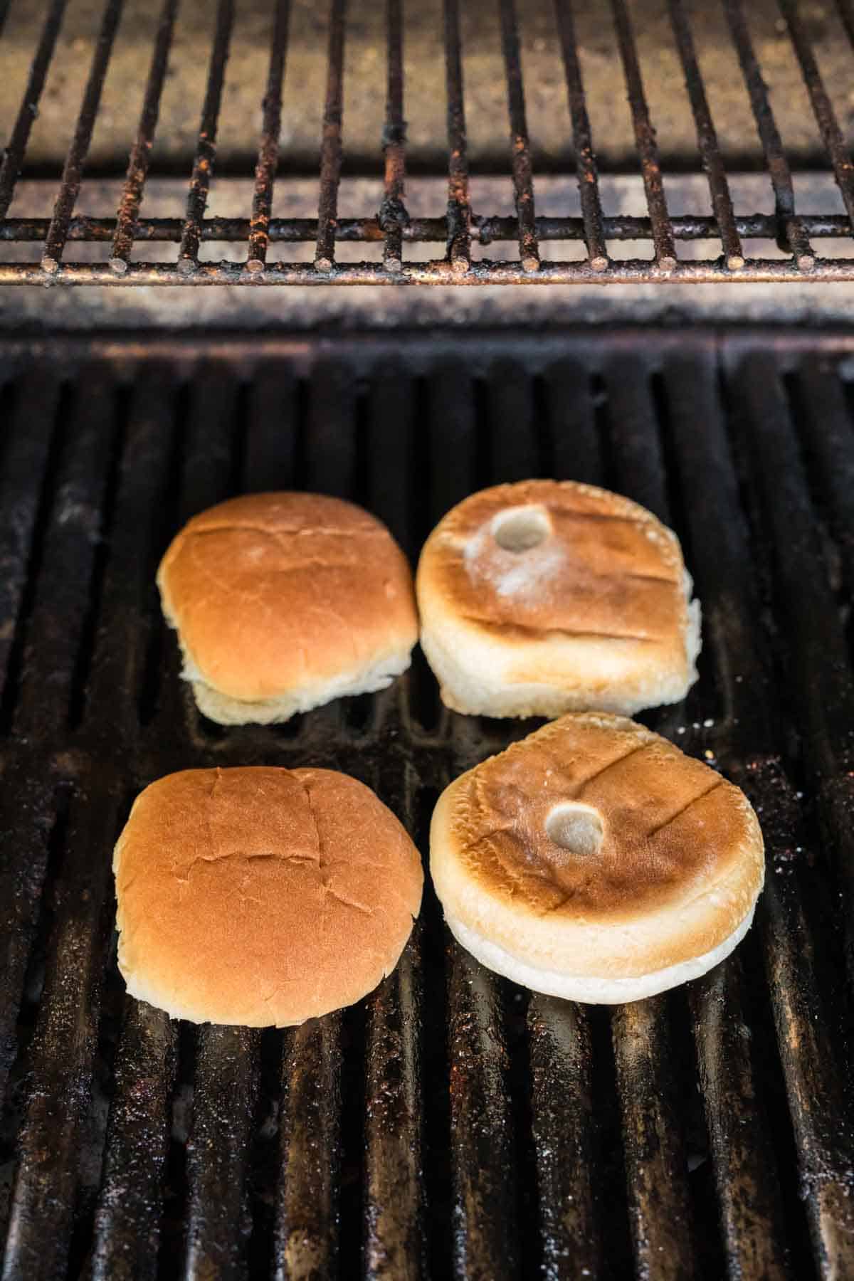 Toasting the buns on the grill