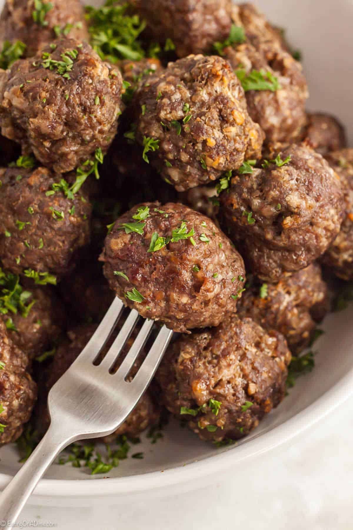 Meatballs stacked in a bowl