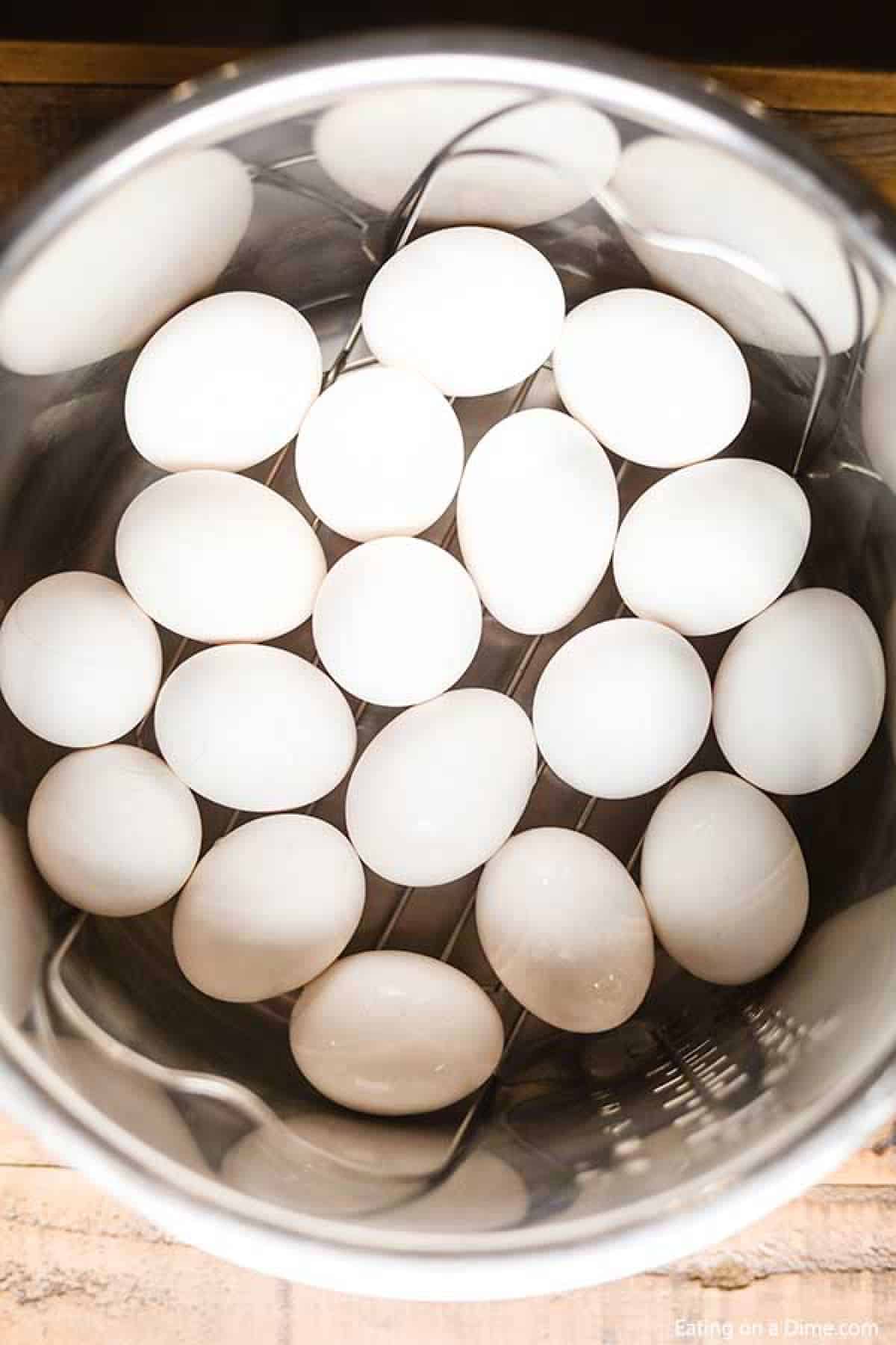 Eggs in the instant pot basket in the pressure cooker