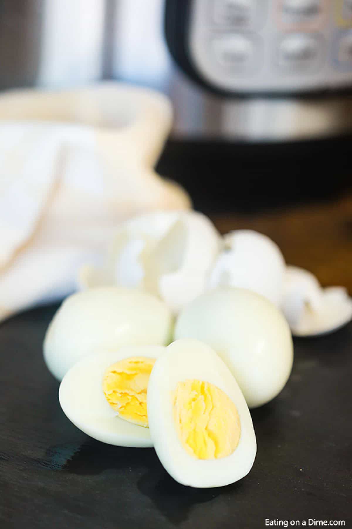 Close up image of hard boiled eggs