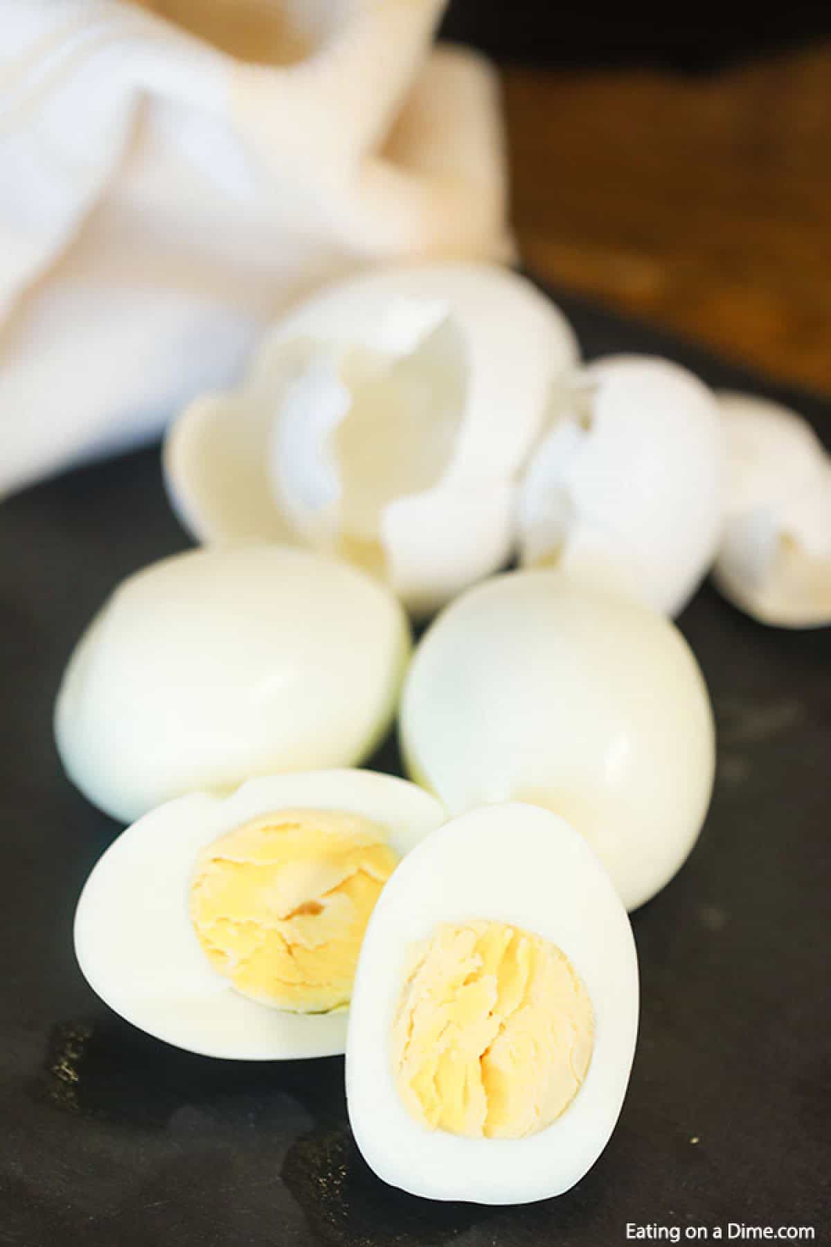 Close up image of hard boiled eggs