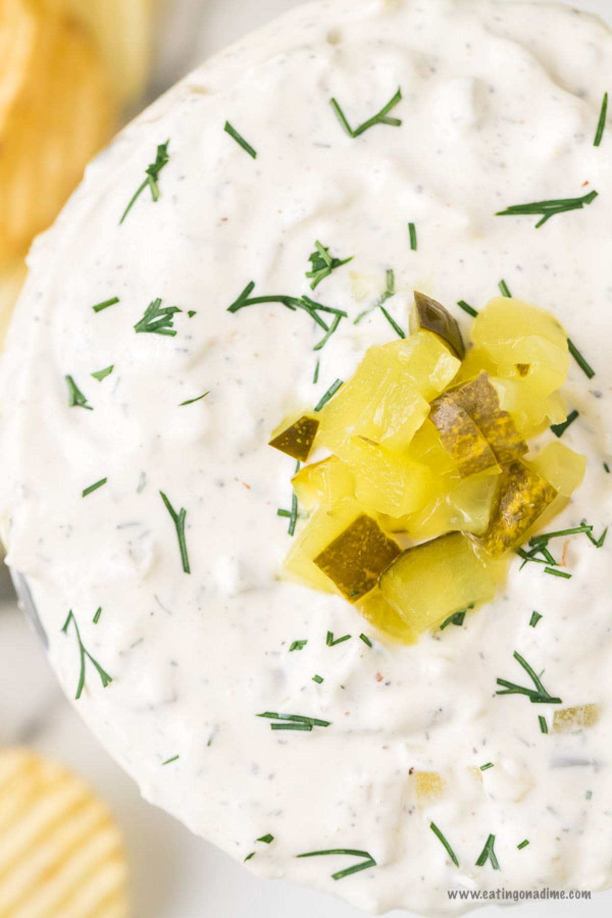 This Dill Pickle Dip Recipe is delicious for dipping vegetables, chips or crackers.  You only need a few ingredients and everyone will love dill pickle dip!