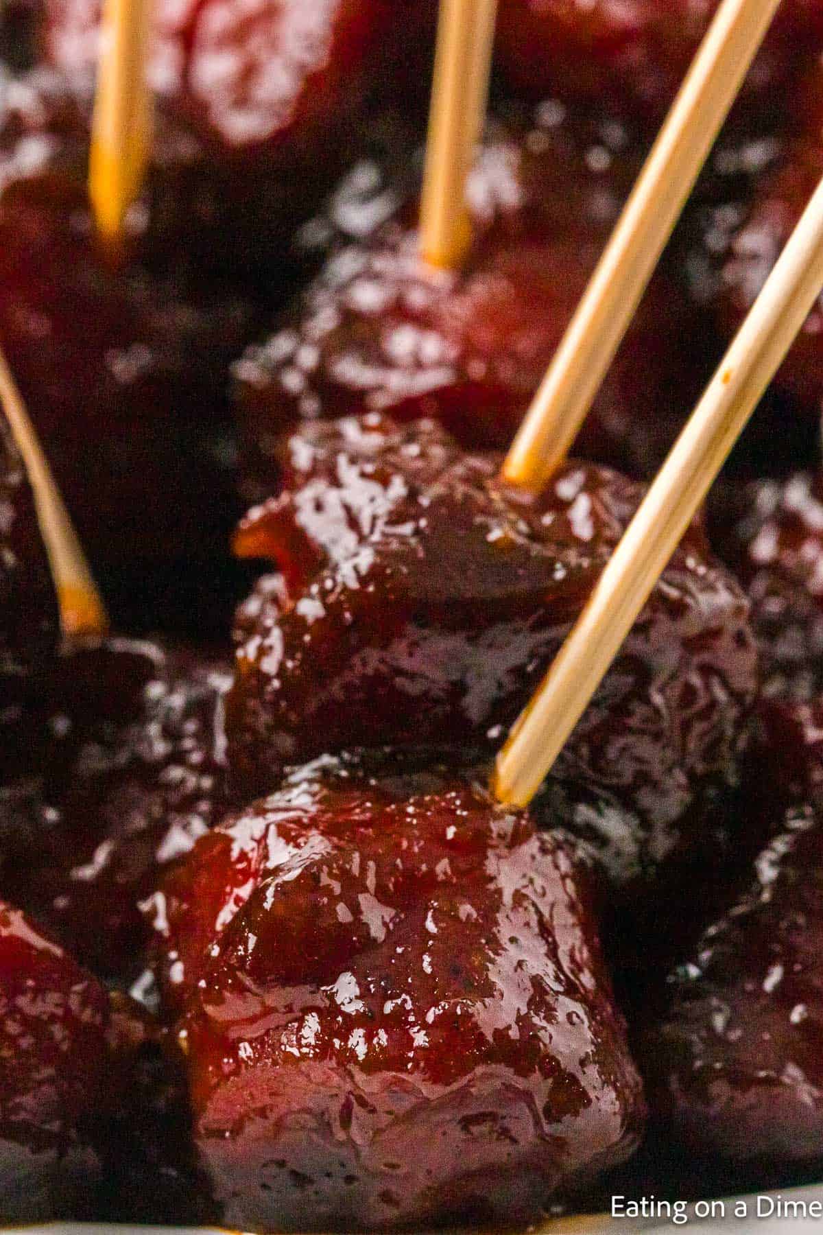 Burnt ends with toothpicks