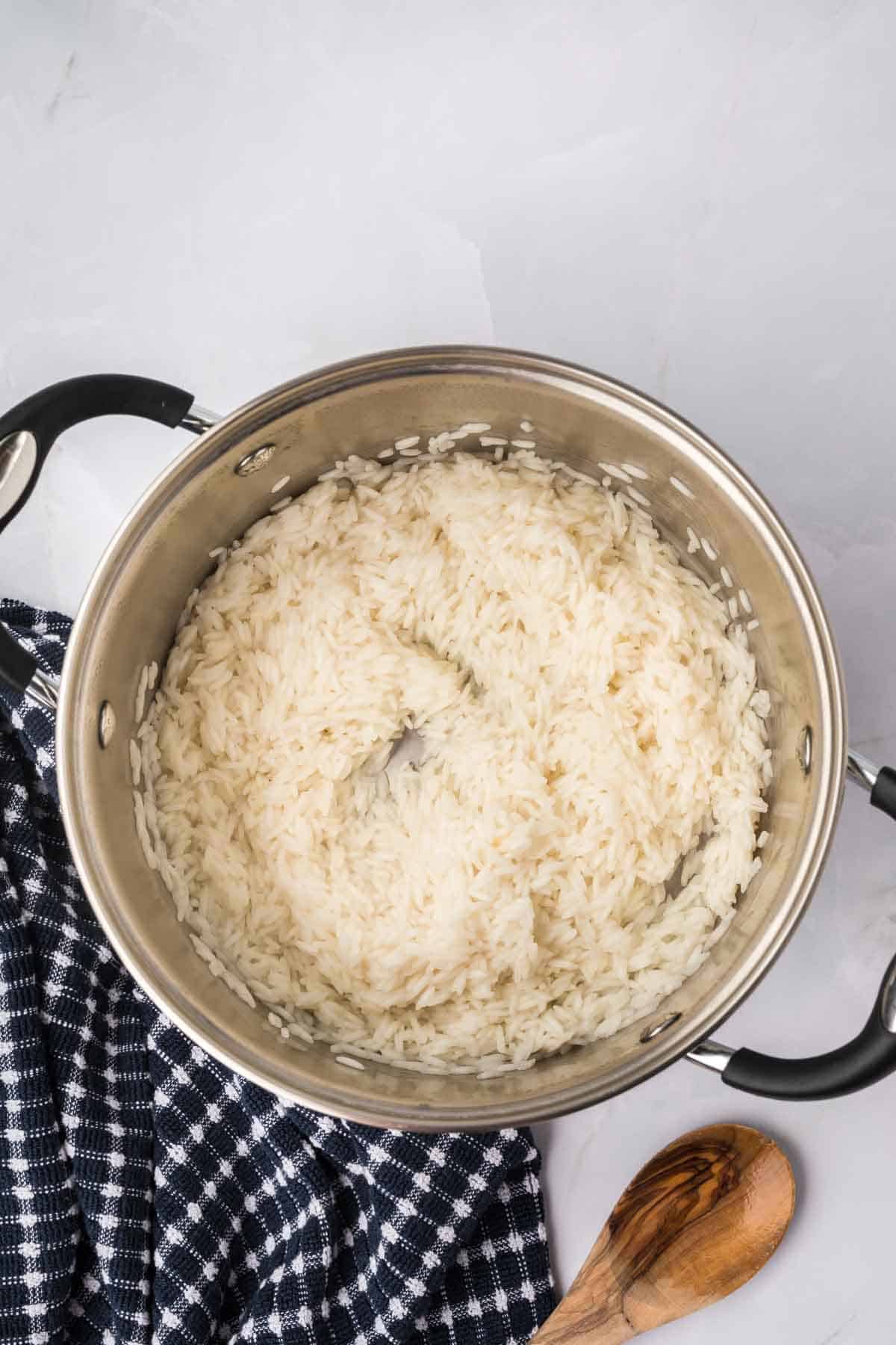 Cooked Rice in a large sauce pan