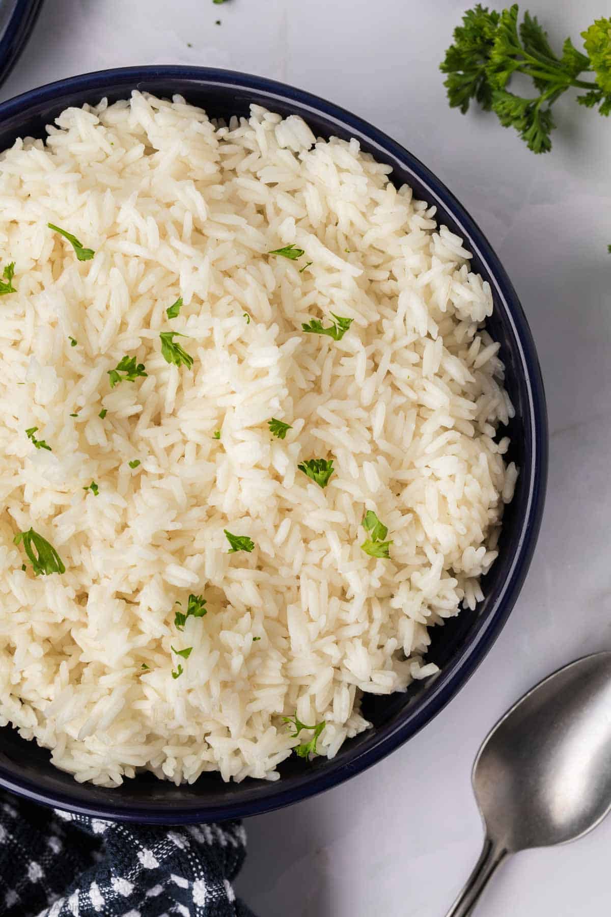 Jasmine Rice in a bowl topped with fresh cilantro