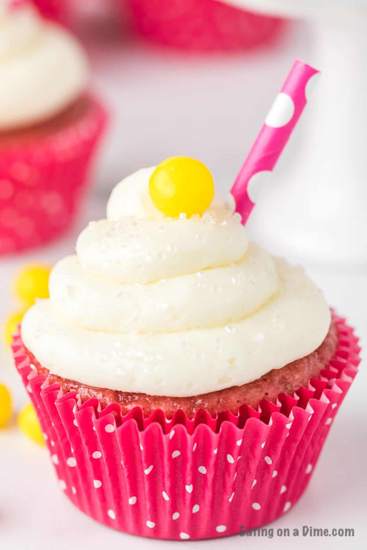 Close up image of Strawberry Lemonade Cupcake 