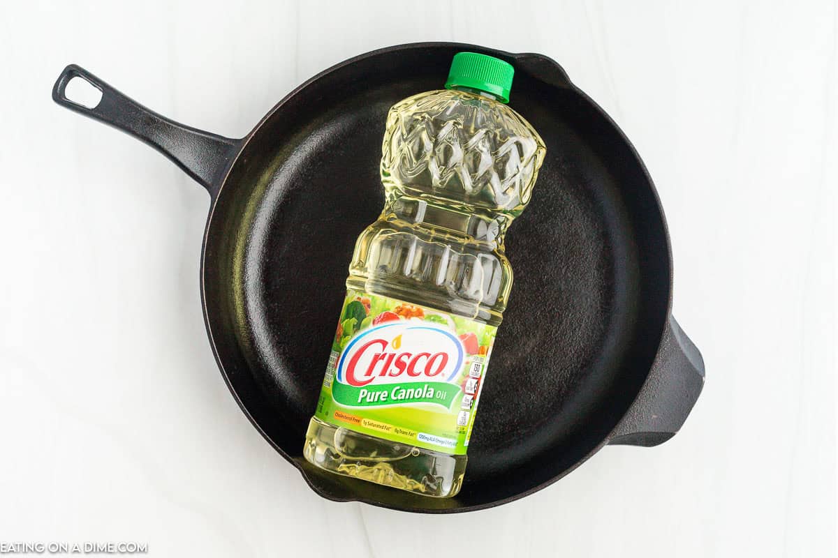 Canola oil in cast iron skillet
