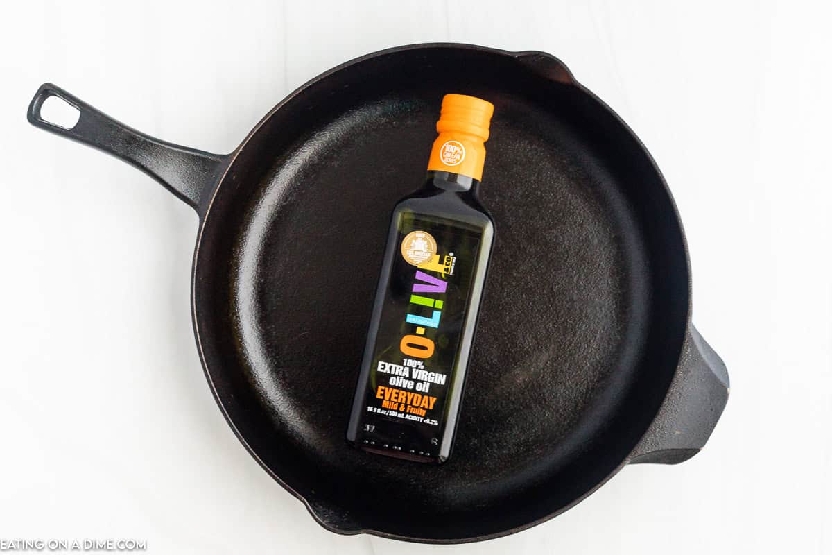 Olive oil in cast iron skillet