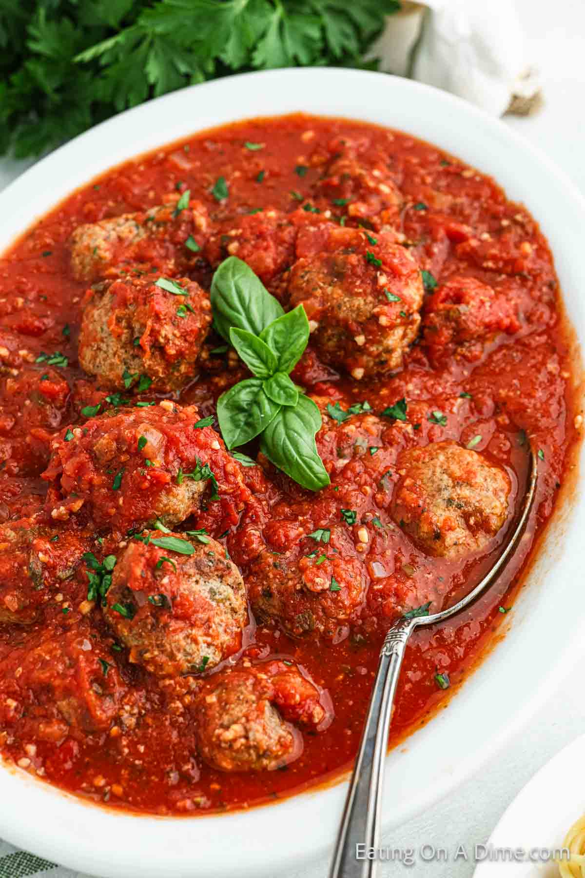 Italian Meatballs in a large bowl with tomato base sauce