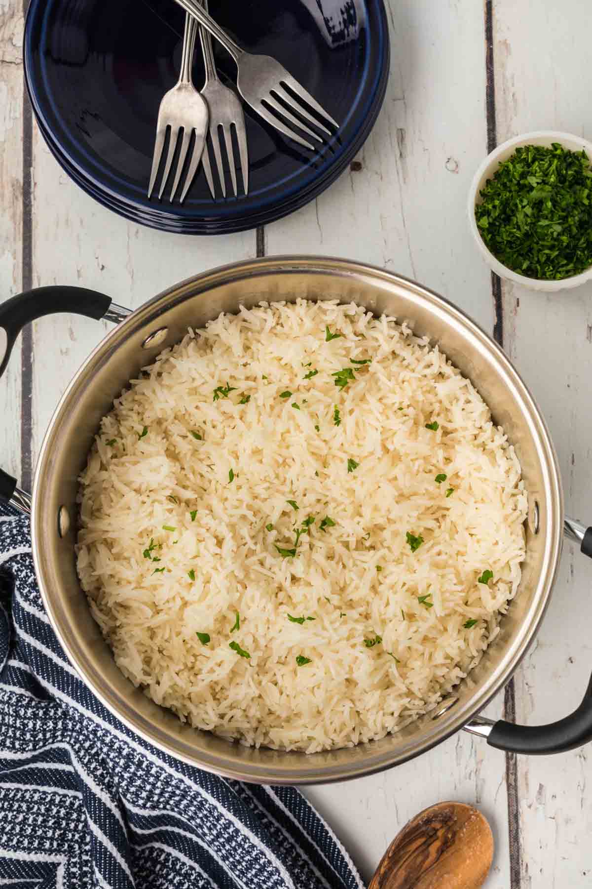 Fluffy basmati rice in a large pot