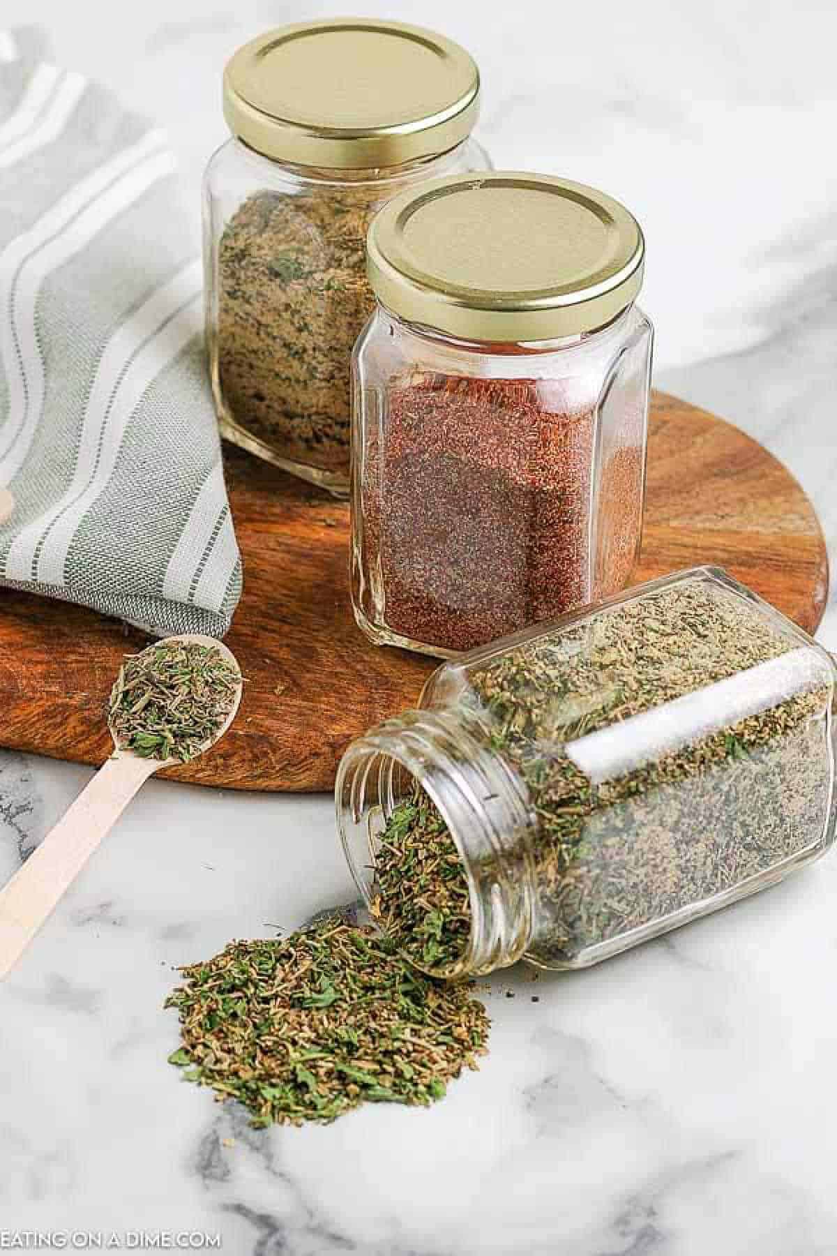 Homemade Seasoning Blends in a glass jar with lids