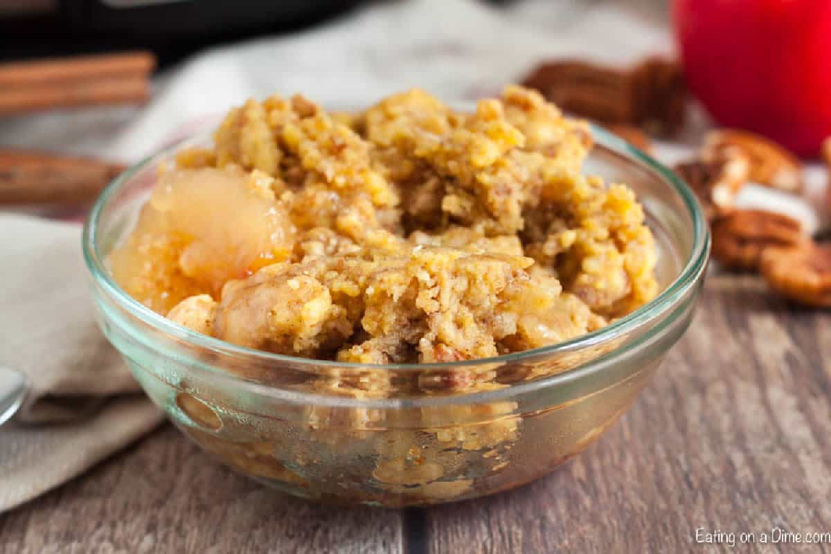 Apple dump cake in a bowl