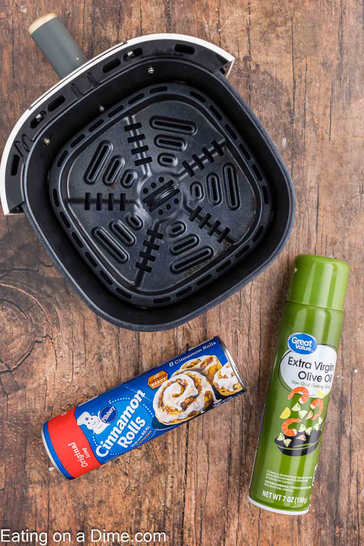 Air Fryer Basket, Cinnamon Rolls and Cooking Spray