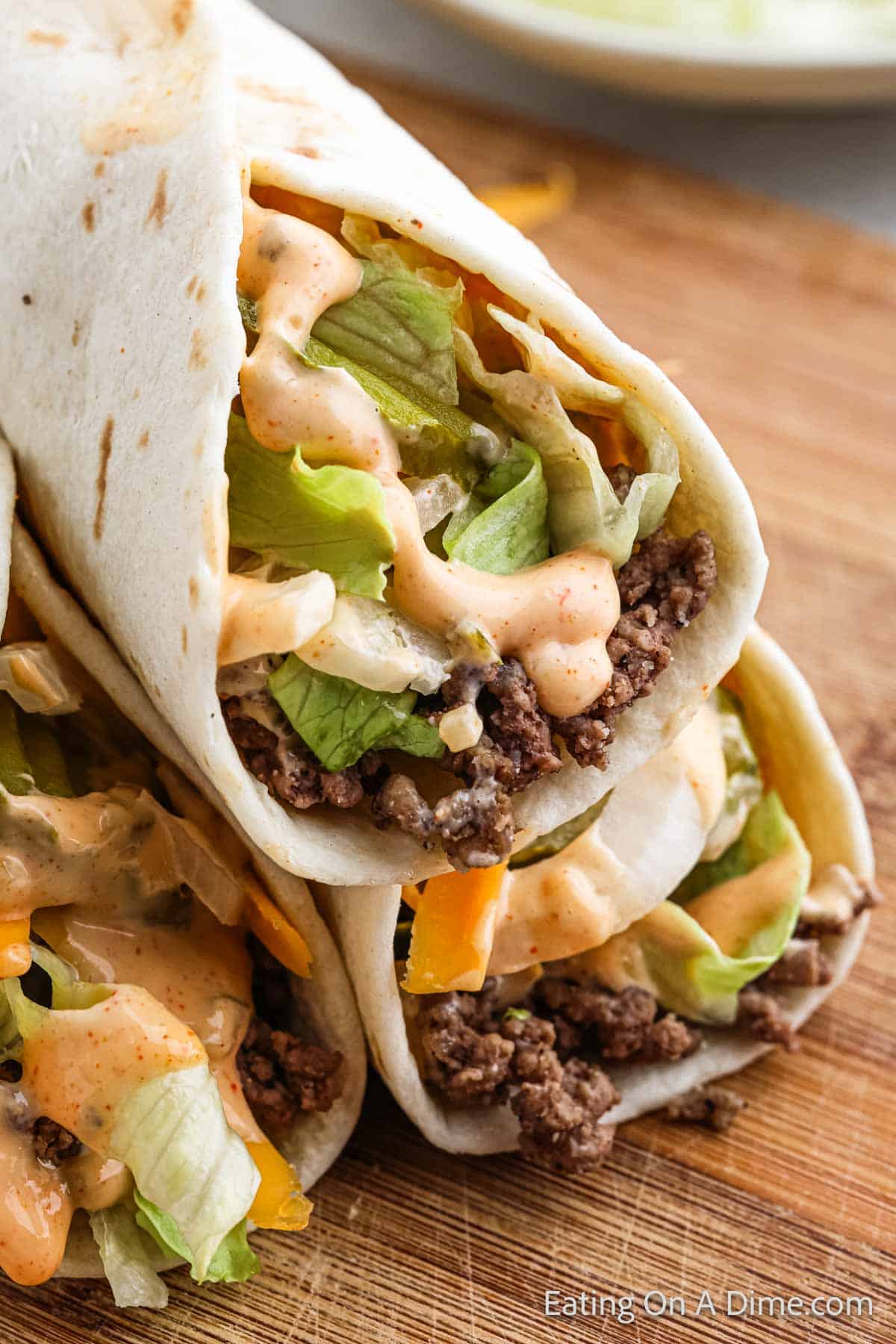 Big Mac Wrap in a flour tortilla stacked