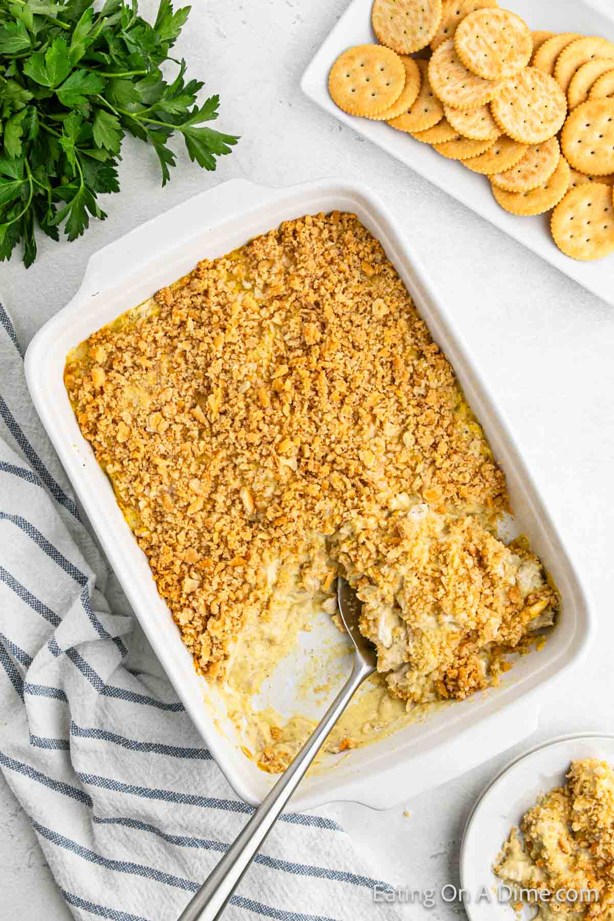 Ritz Chicken Casserole in a baking dish