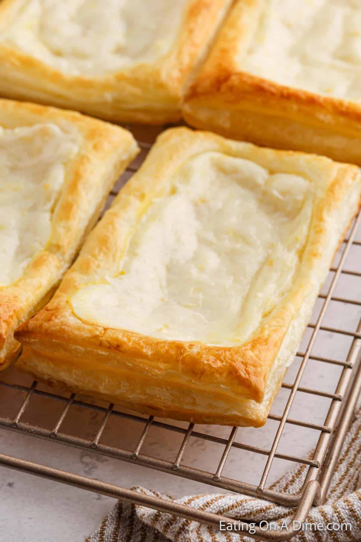 Cheese Danish on a wire rack