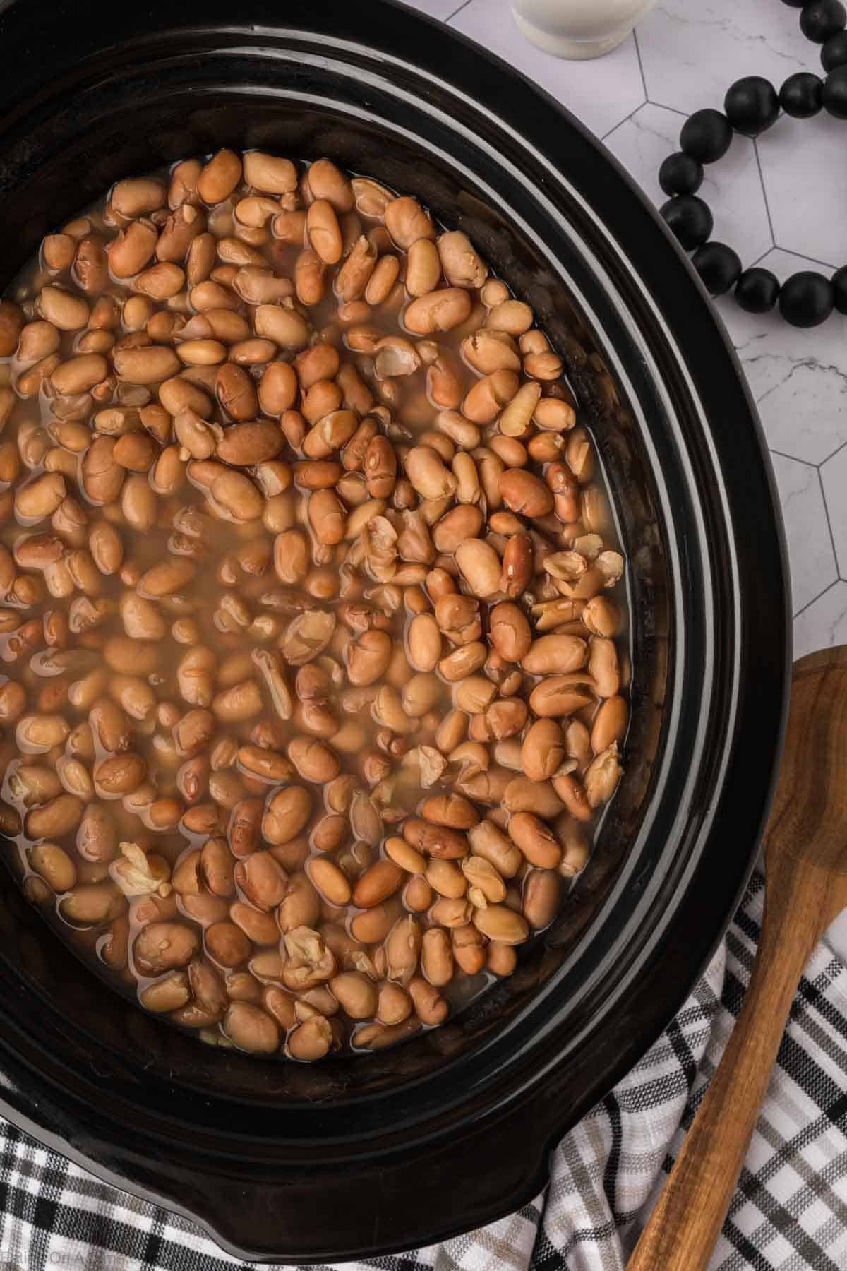 Cooked brown beans in the slow cooker