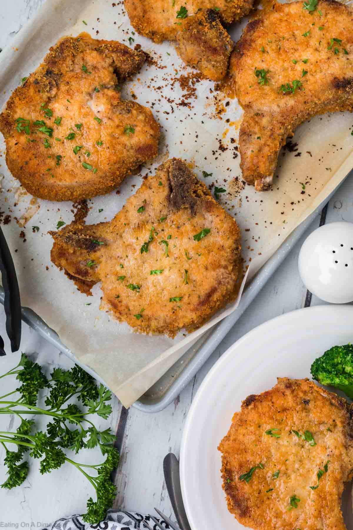 Shake and Bake Pork Chops on a baking sheet