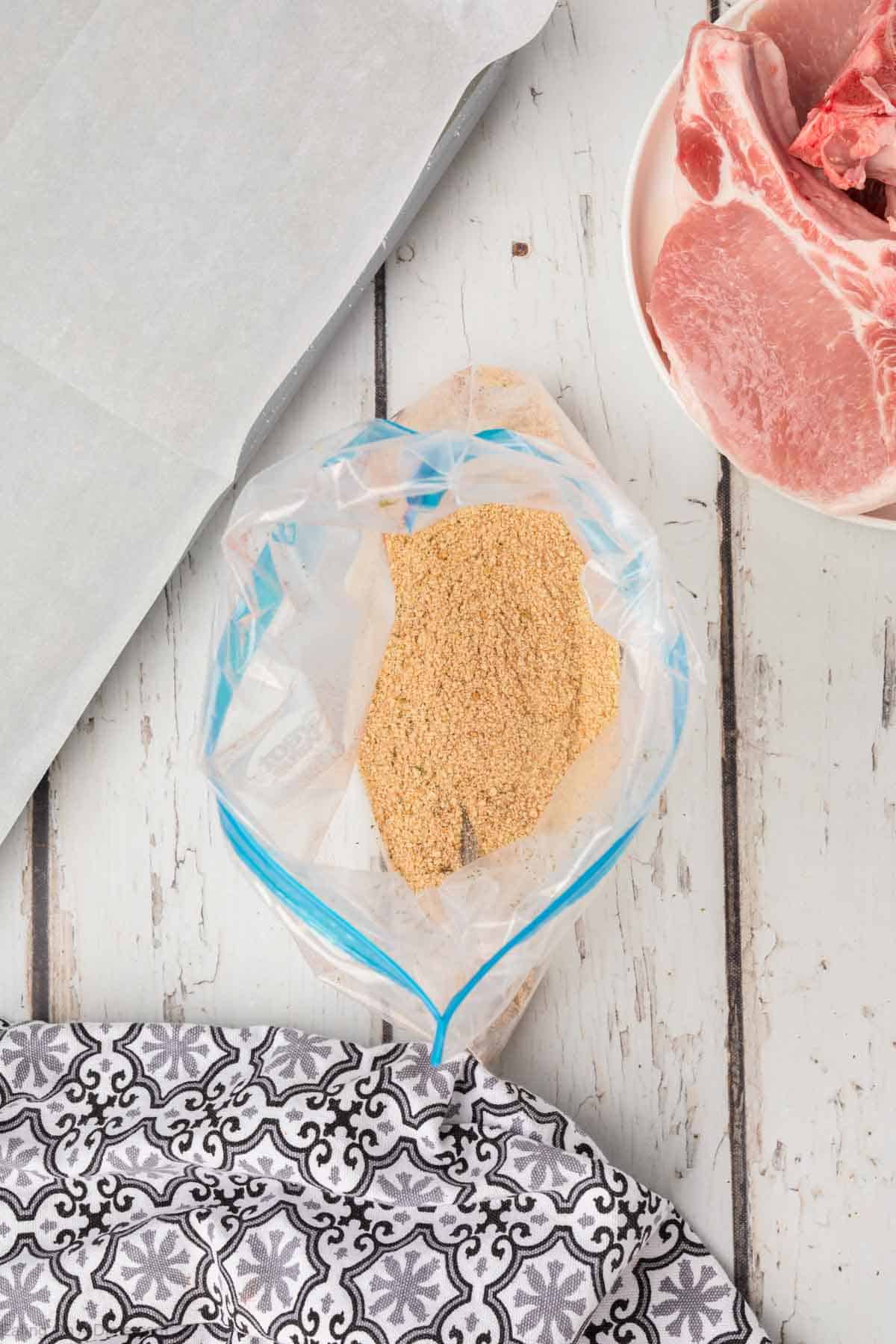 Shake and bake seasoning in a zip lock bag