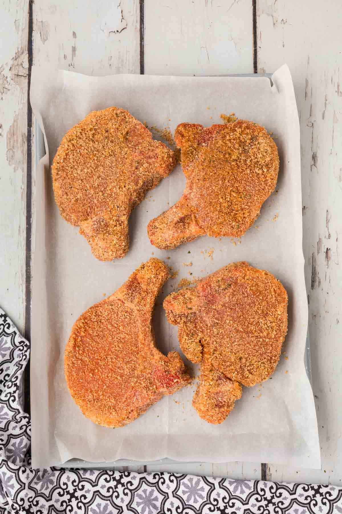 Shake and Bake Pork Chops on a baking sheet