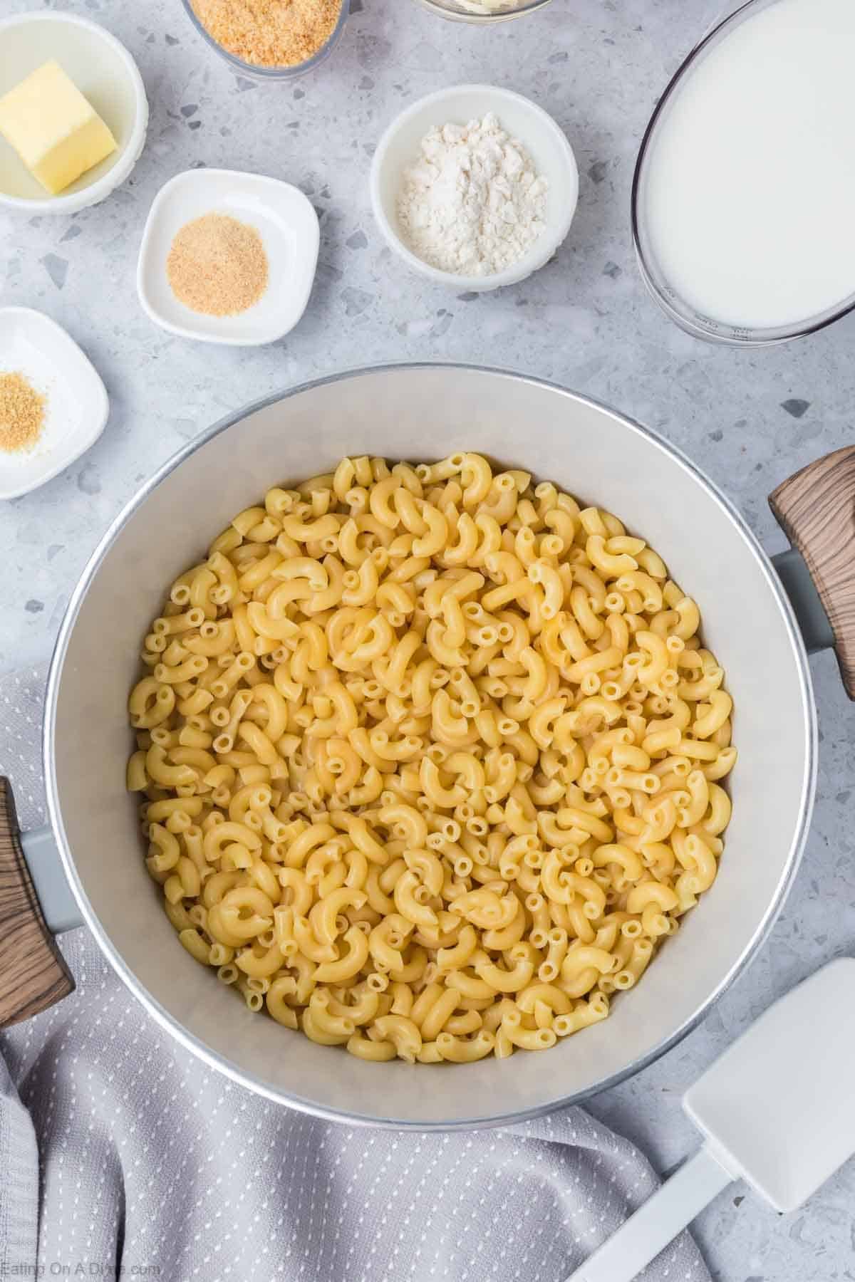 Elbow Macaroni Noodles in a large pot