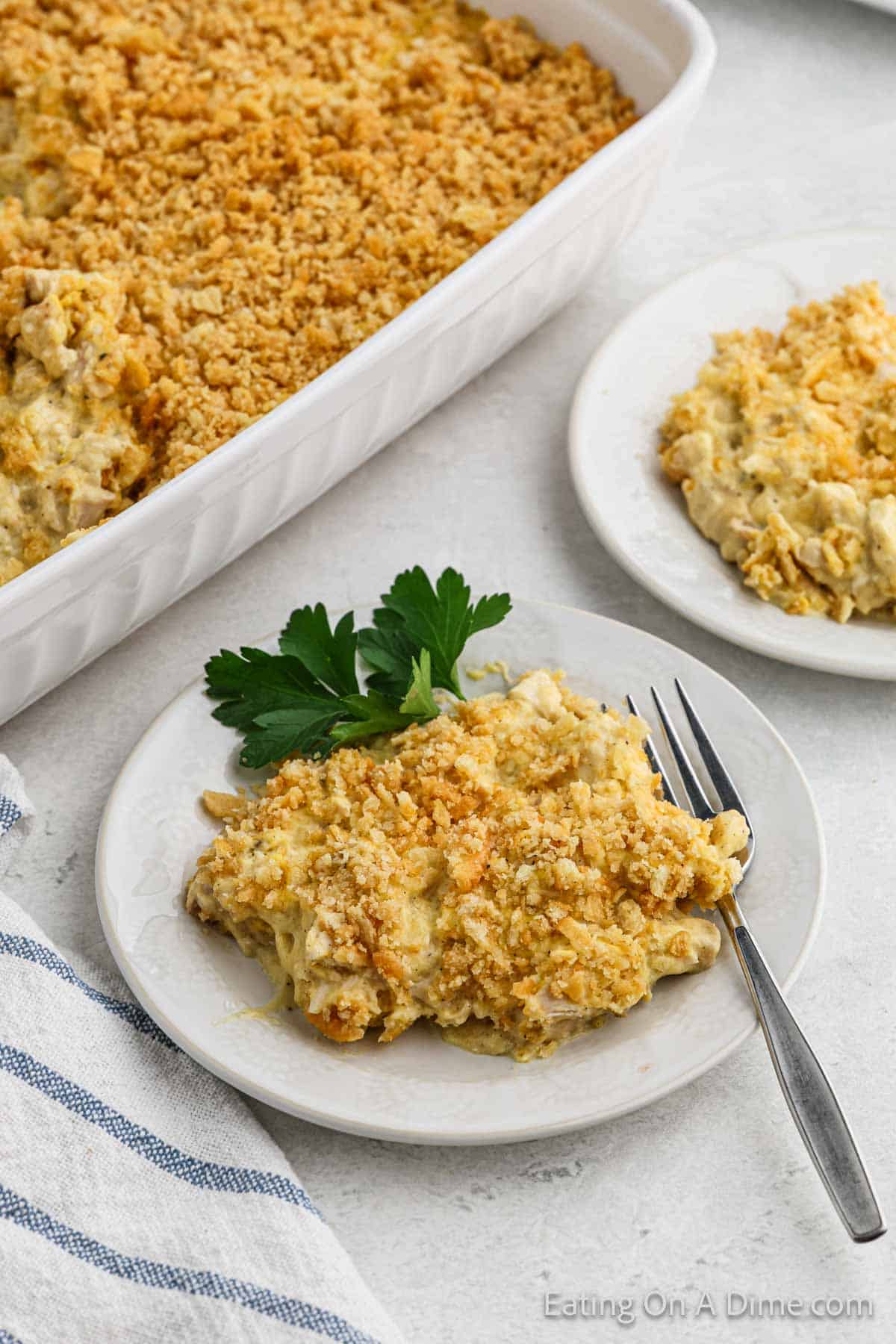 Ritz Chicken Casserole on a plate