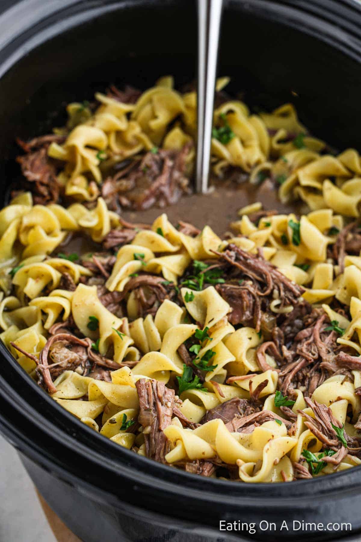 Beef and noodles in the slow cooker