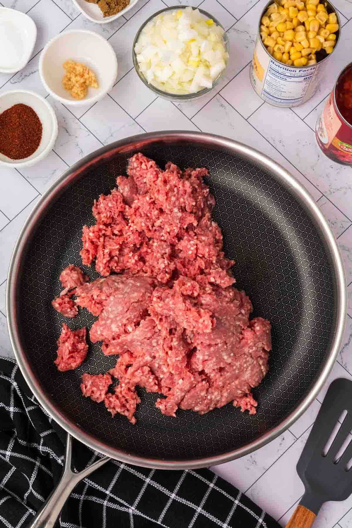 Cooking ground beef in a skillet