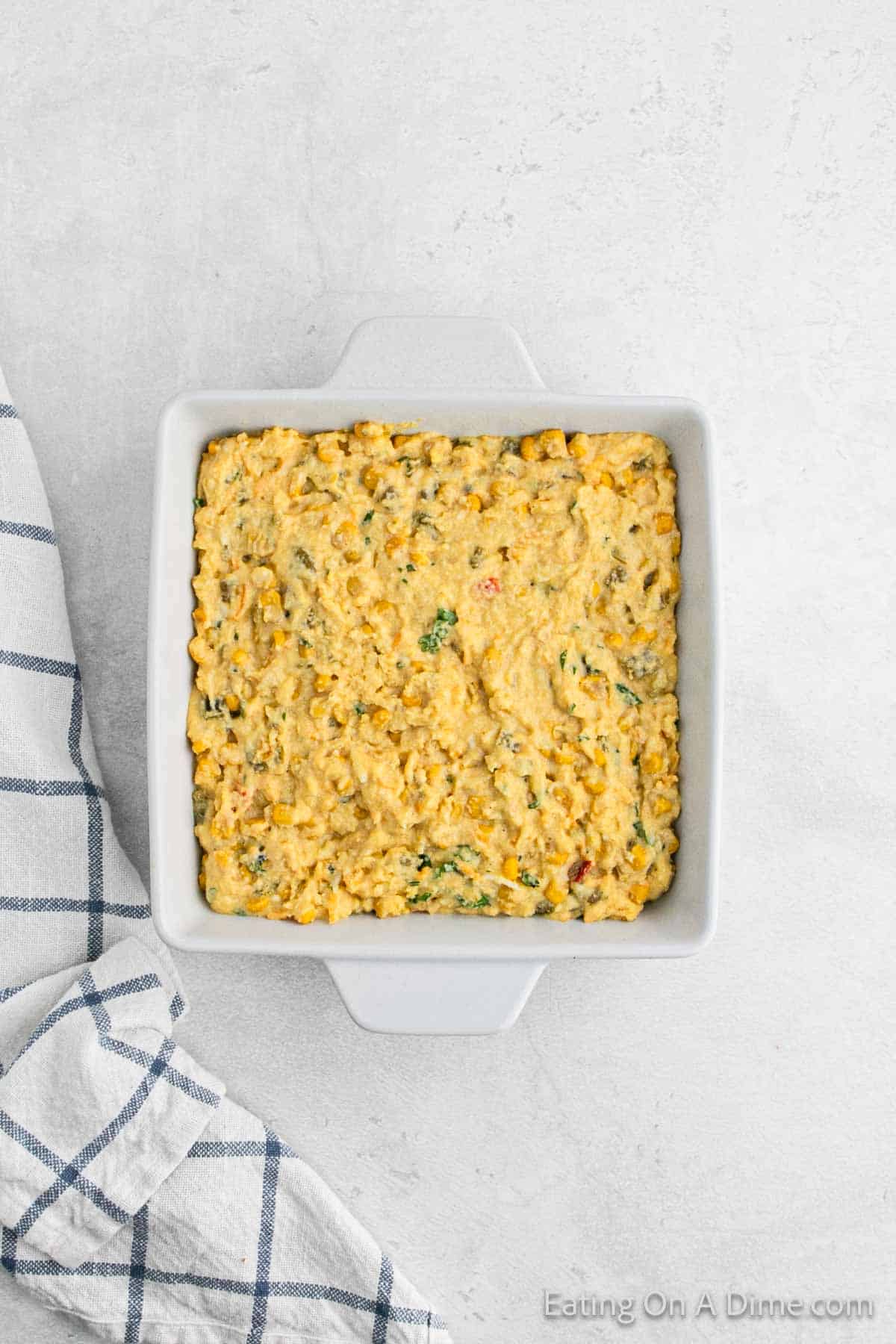 Cornbread batter in a baking dish