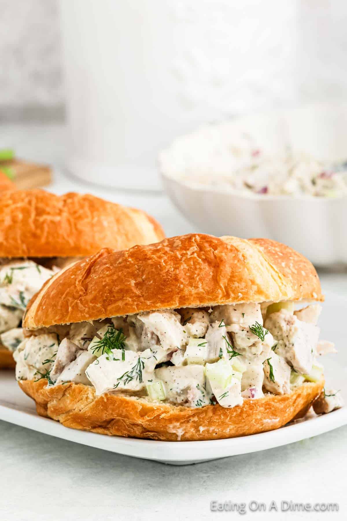 Turkey salad on a Croissant Bread on a platter