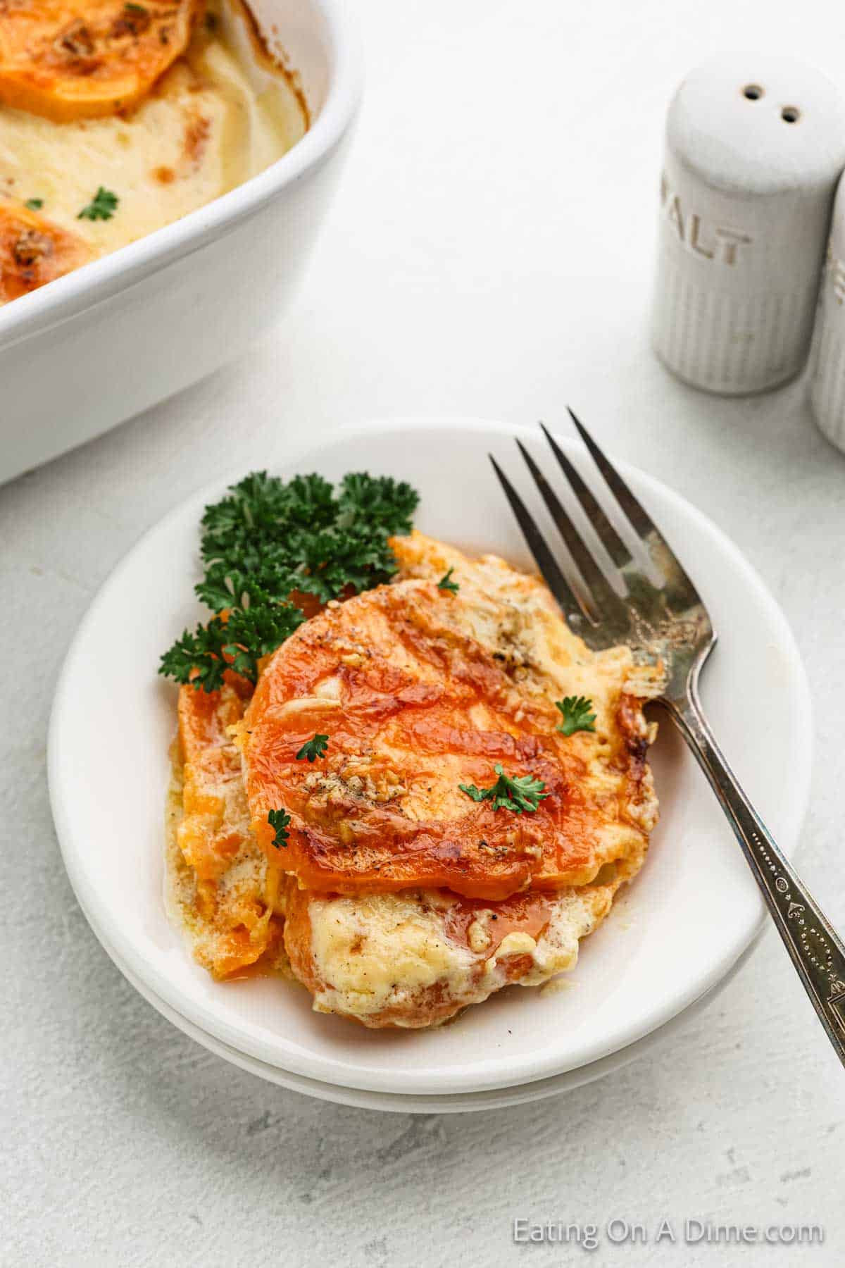 Serving of sweet potato au grating on a plate 