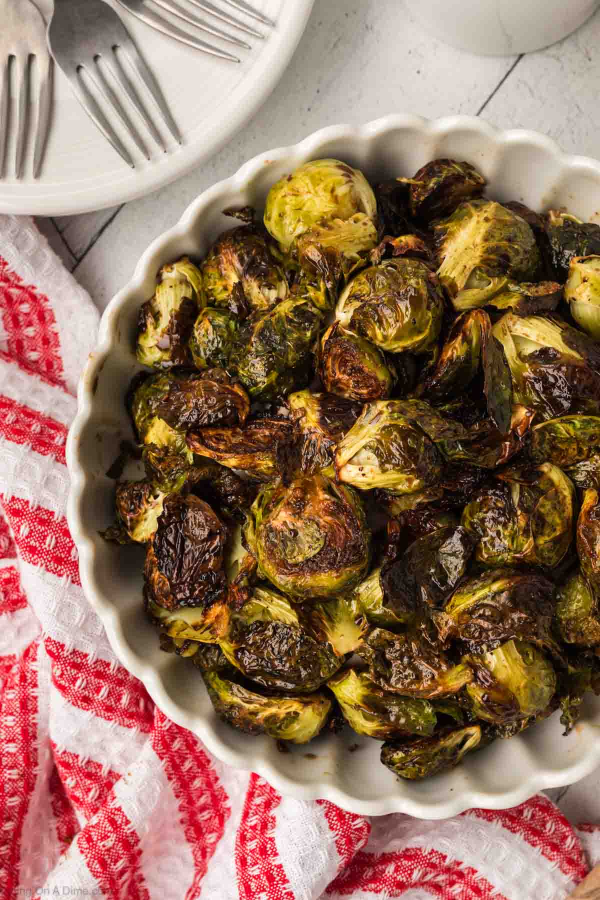 Roasted Brussel Sprouts in a white bowl