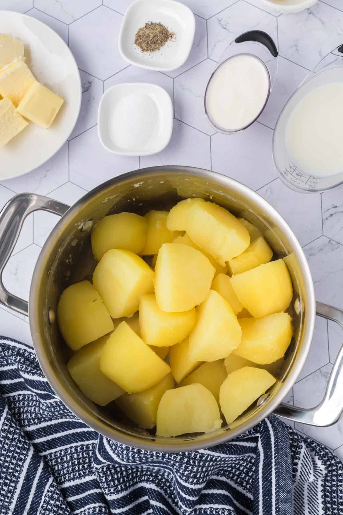 Cooked Yukon Gold Potatoes in a large pot