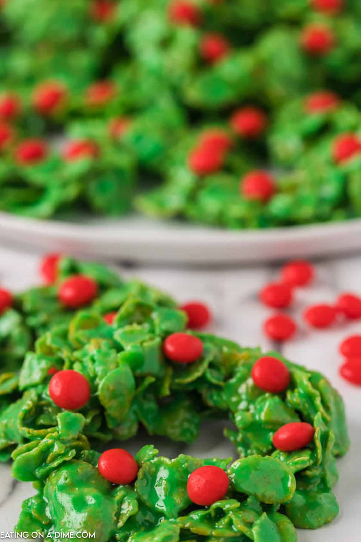 Christmas Wreath Cookies topped with red candies