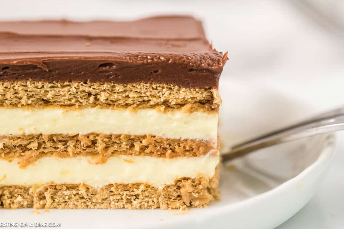 Slice of Eclair Cake on a plate