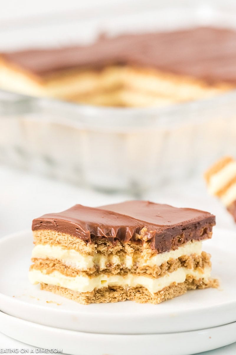 Slice of Eclair Cake on a plate